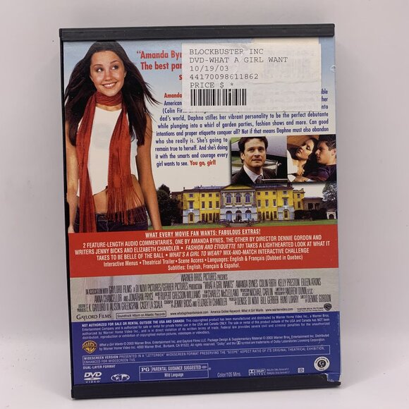 What A Girl Wants DVD Widescreen Edition Amanda Bynes Romantic Comedy 2003 - Picture 2 of 3